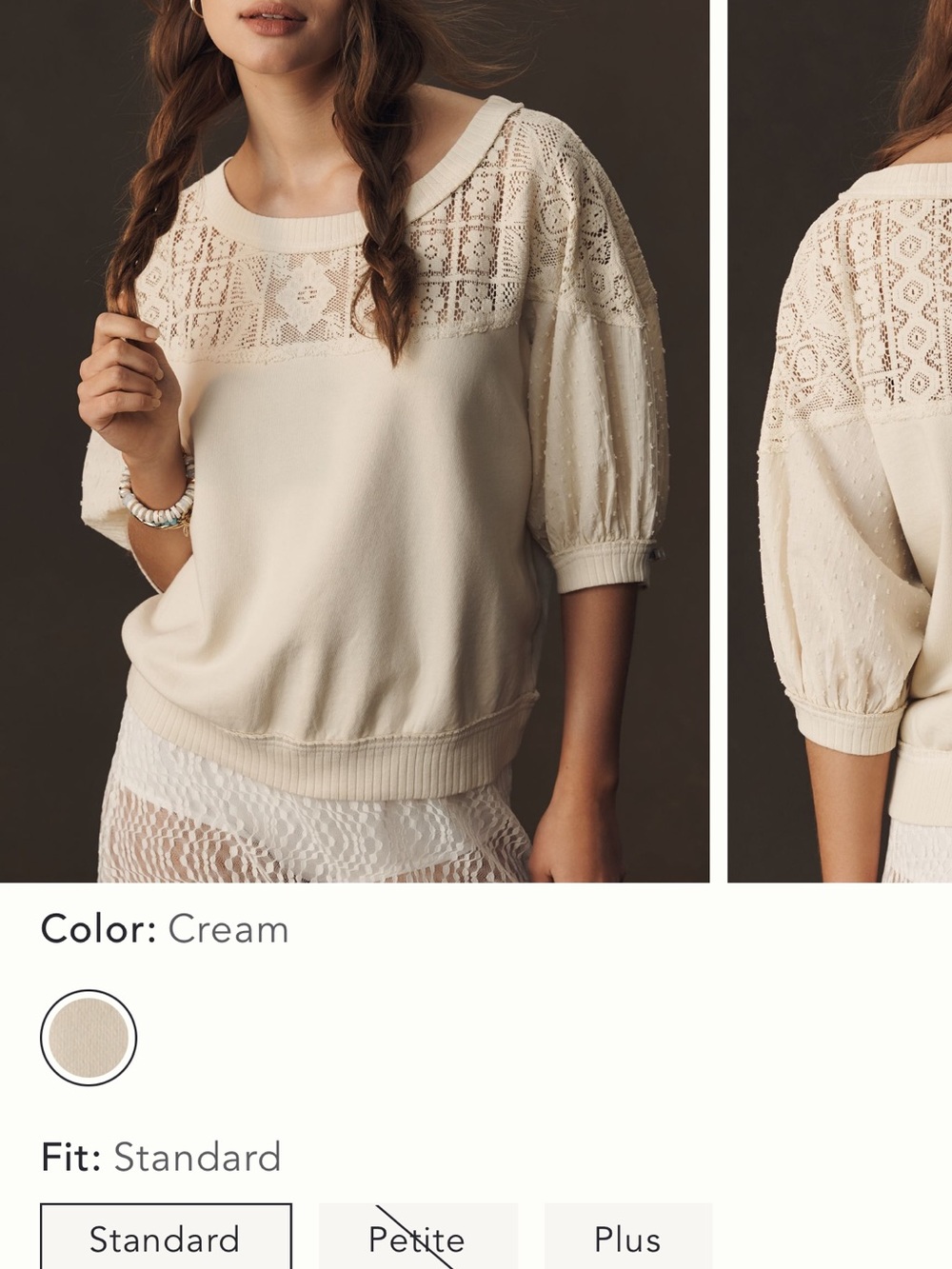 Pilcro Cream Lace Yoke Puff Sleeve Top